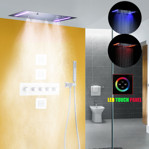 Chrome Thermostatic Bath Shower Set 14 X 20 Inch LED Bathroom Thermostatic Shower Faucet Mist Rainfall Shower Head