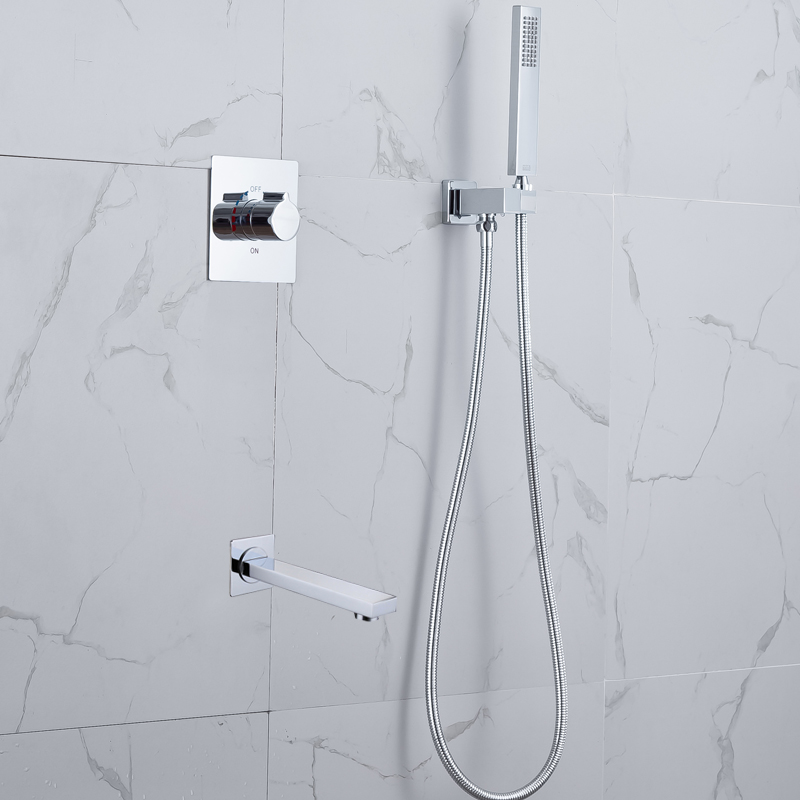 Bathroom Bathtub & Shower Faucet With Portable Hand Shower Single Handle Chrome Modern Shower System