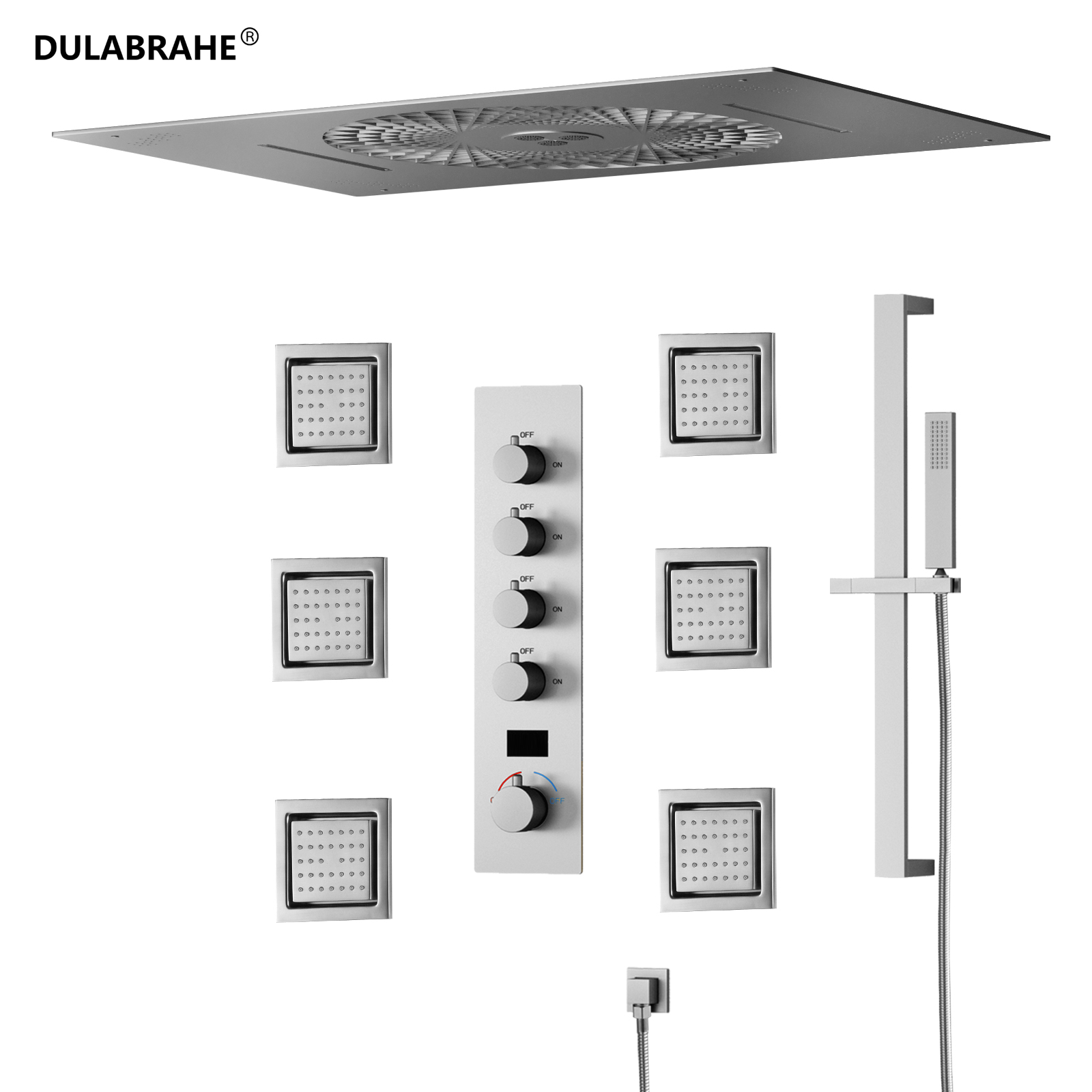 Modern Home Bathroom Vertical Hot & Cold with Digital Display Music LED Shower Head System with Lifting Lever Handheld Faucet Set