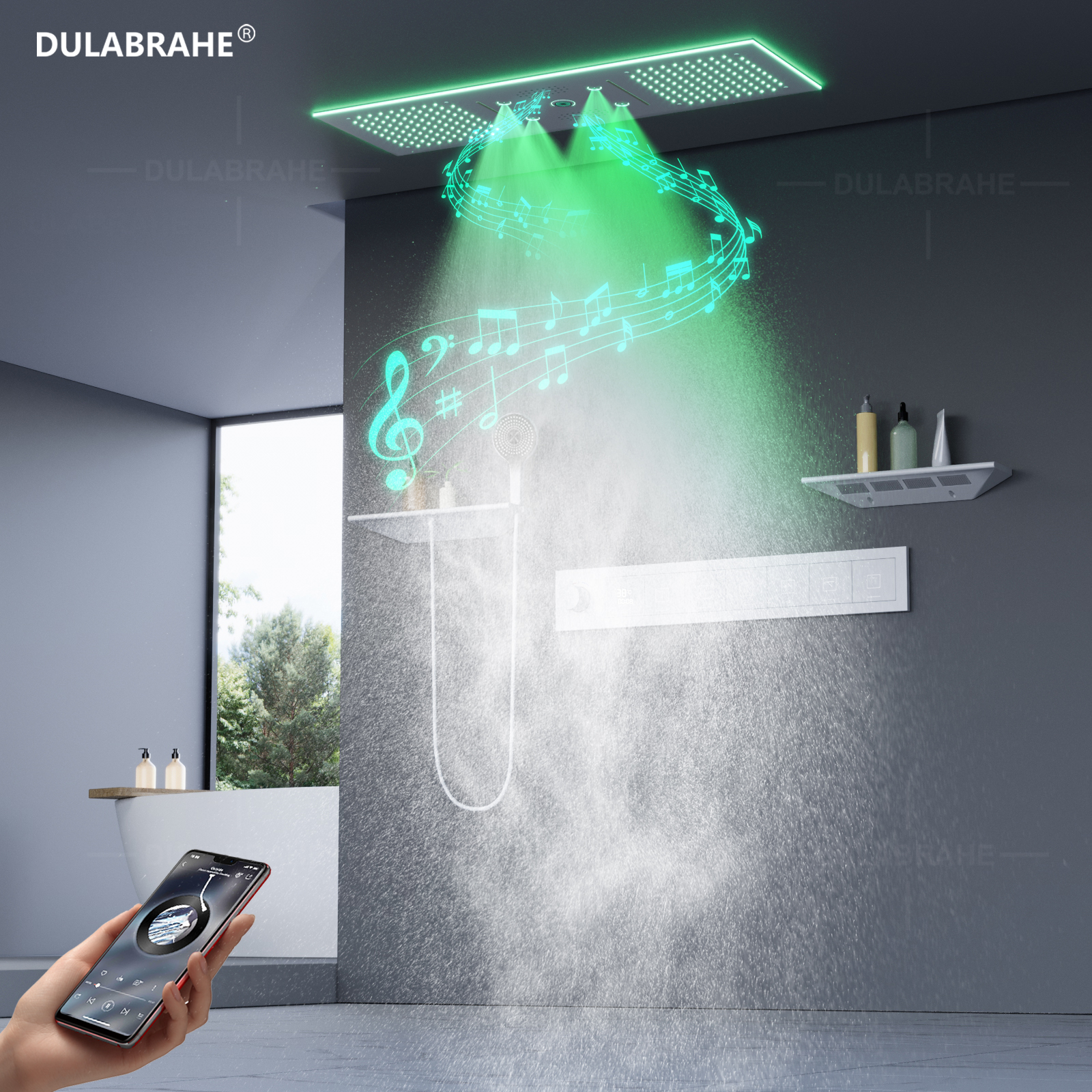90X30CM Music LED shower head set rainfall waterfall fog bathroom constant temperature shower faucet