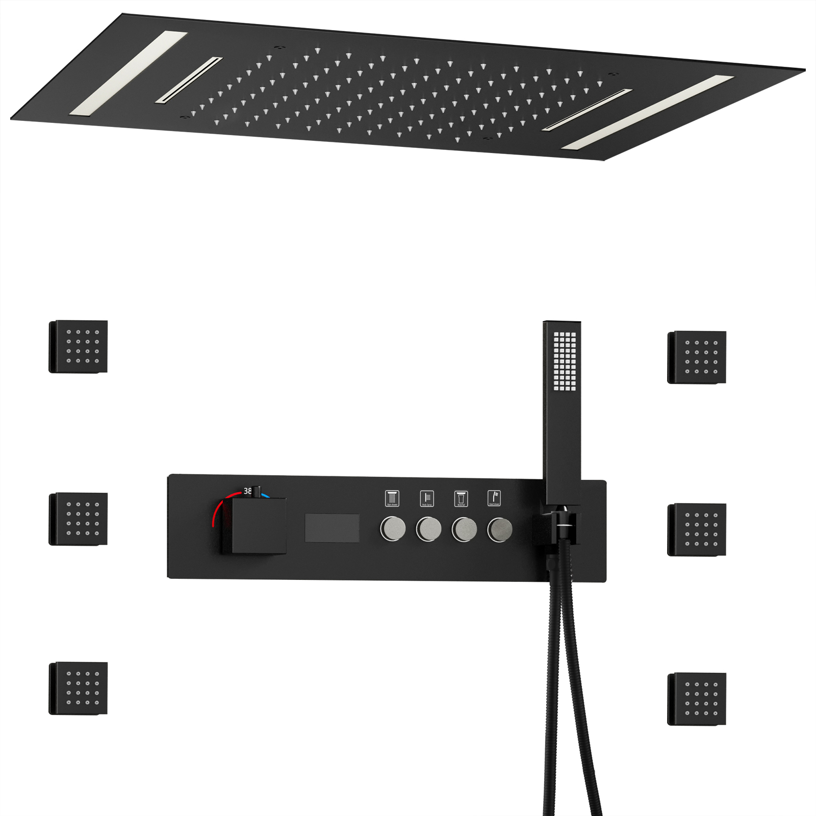 Modern Bathroom LED Shower Head 500*360MM Rain Shower Waterfall Ceiling Type Thermostatic Shower Valve Set