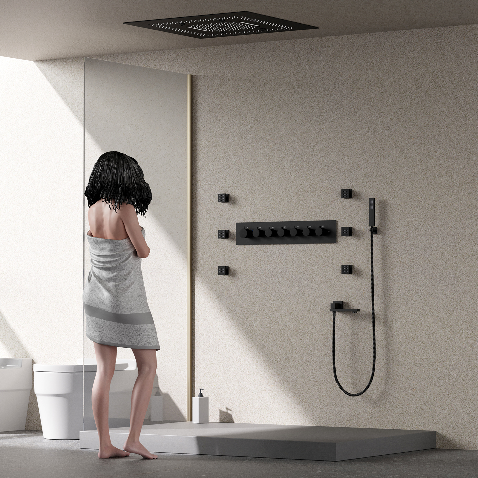 60X60CM BATHROOM THERMOSTAT SHOWER FAUCET WITH VALVE CONCEALED MUSIC SHOWER SET