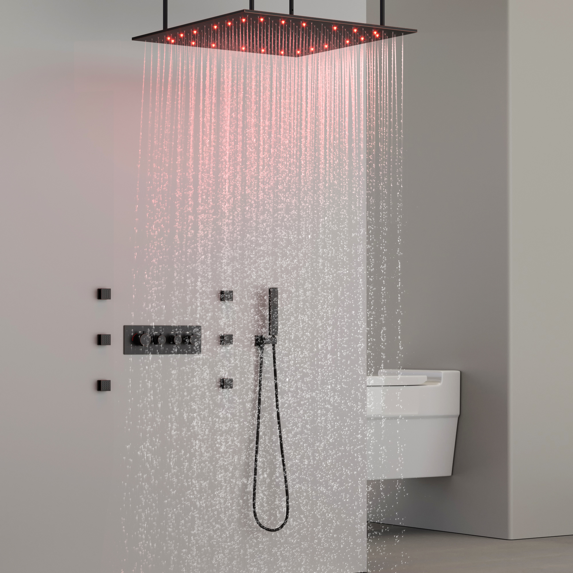 Bathroom Rain Shower Set, LED Shower Head, Ceiling Square Shower System, Intelligent Constant Temperature