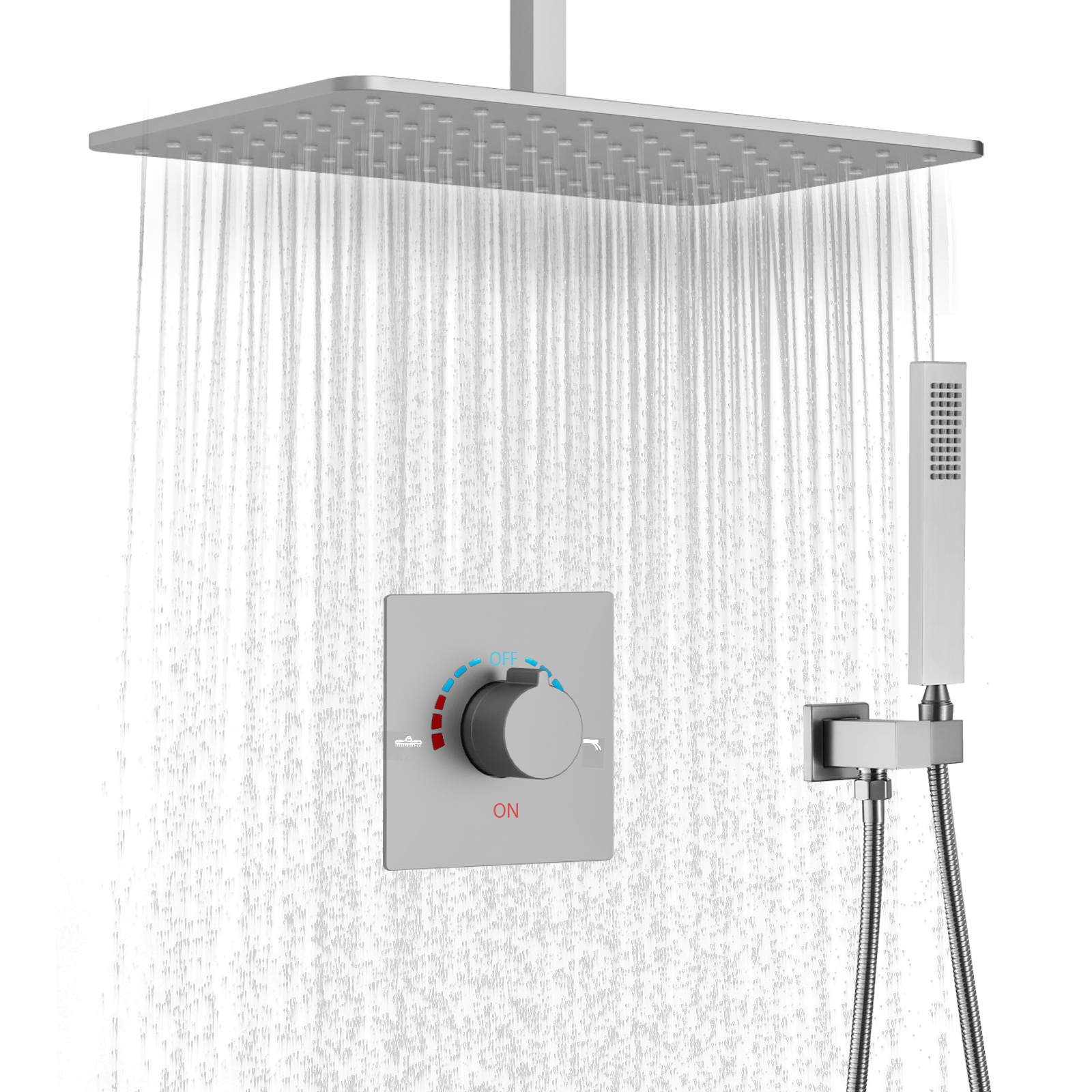 Modern Brushed Rain Shower System Kit Villa Hotel Rain Bathroom Shower Mixer Set