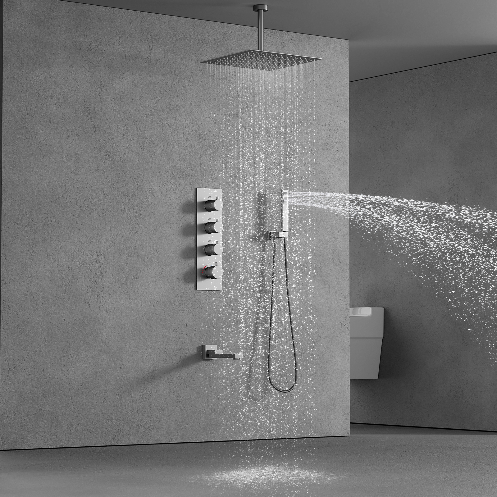 Ceiling Mount Panel Shower Mixer Set Bathroom Luxury Rain Mixer Shower Combo Set Rainfall Shower Head with Handheld