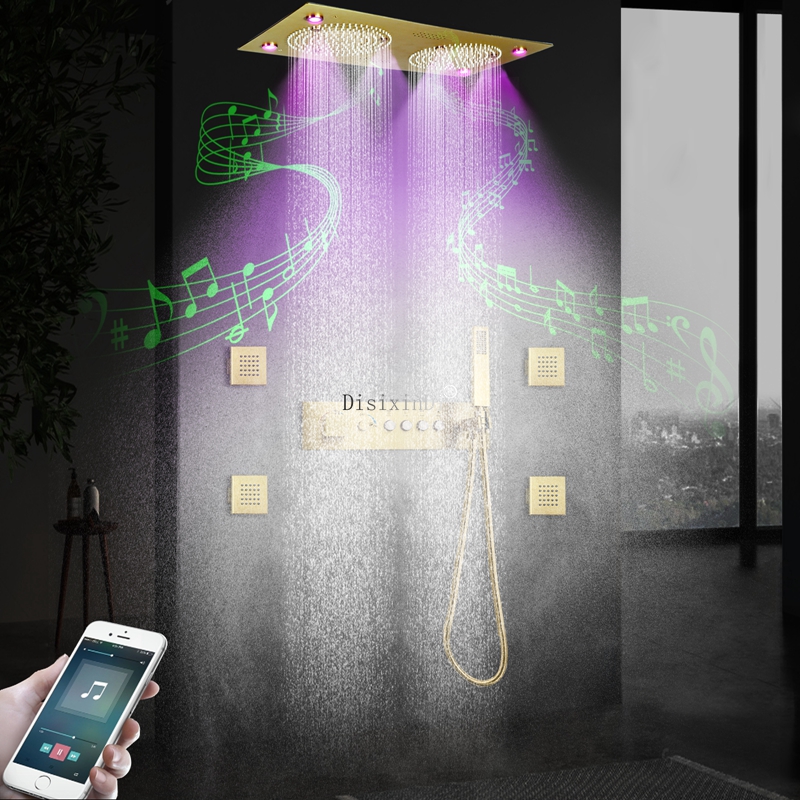 Music Led Shower System 620*320 mm Rain and Mist Shower Head With Water flow control rod Thermostatic Shower Faucet