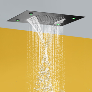 Matte Black Shower Head 50X36 CM LED 7 Colorful Bathroom Embed Ceiling Bifunctional Waterfall Rainfall