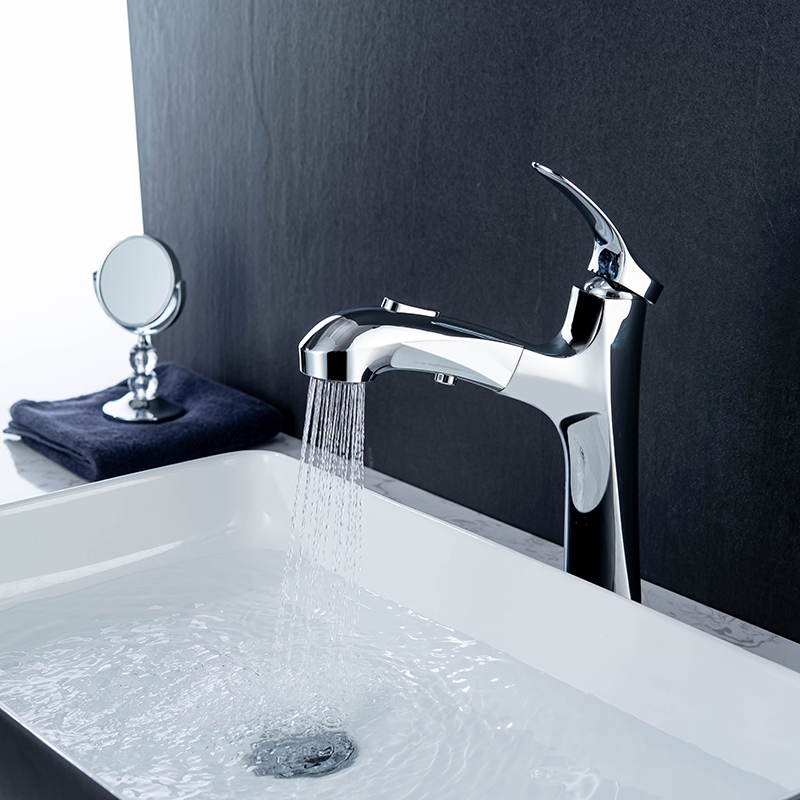 Single Handle Chrome Polished Basin Taps Sink Bathroom Easy Pull Out Water Tap