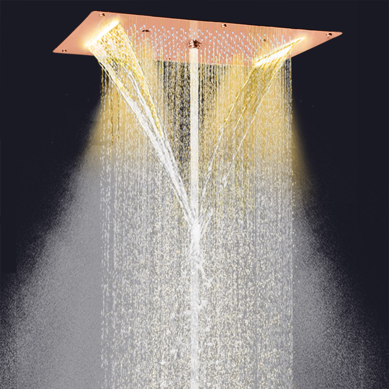 Fashion Rose Gold 70X38 CM Rain Shower Head LED Bathroom Multi Function Waterfall Bubble Atomizing Rainfall