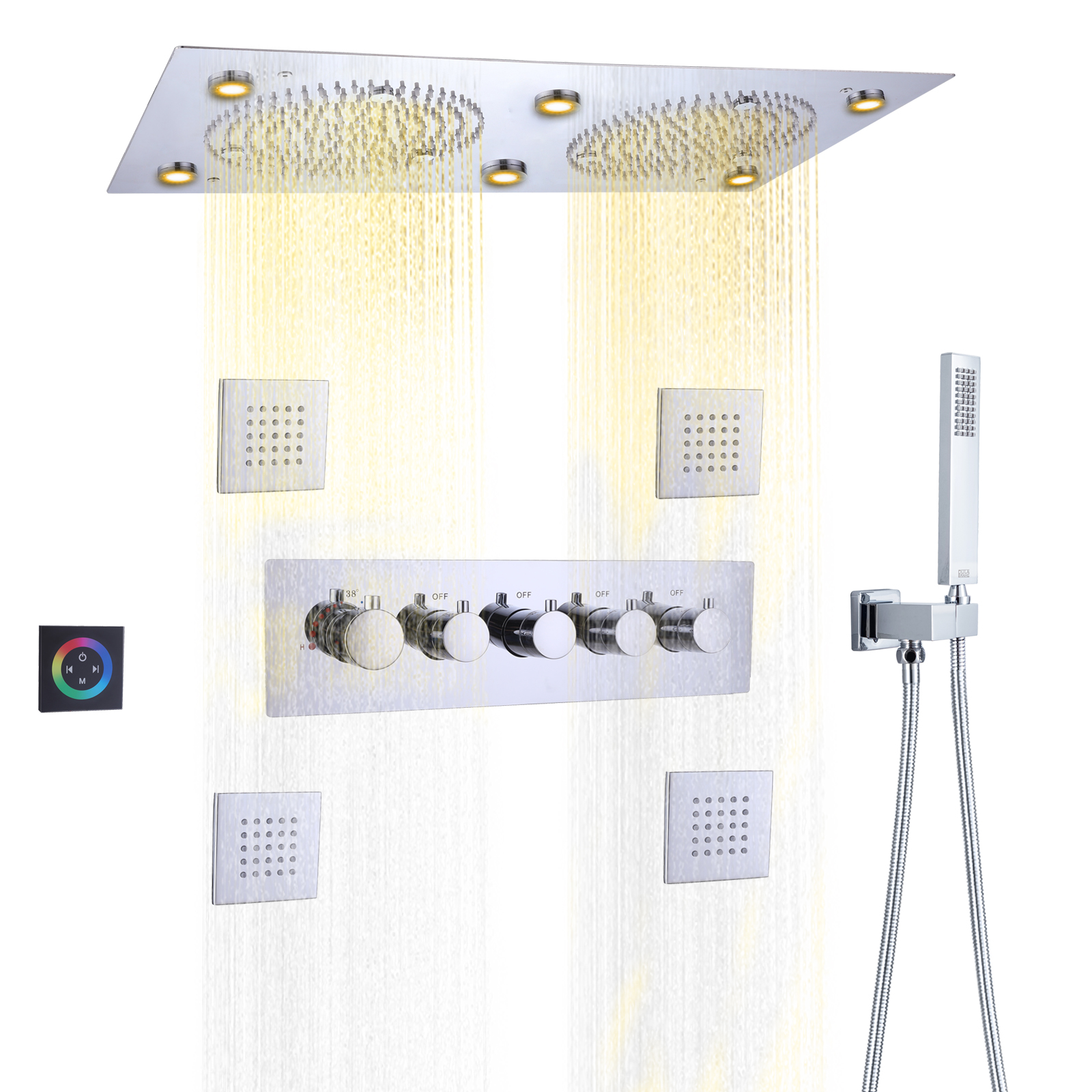 Chrome Polished Rainfall Concealed Shower System Thermostatic With Handheld Quality Shower Set