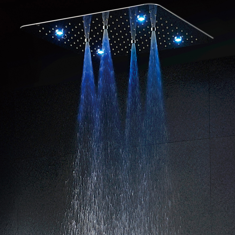 European Style Chrome Polished 50X50 CM Shower Faucets LED Bathroom Bifunctional Rainfall Atomizing Shower