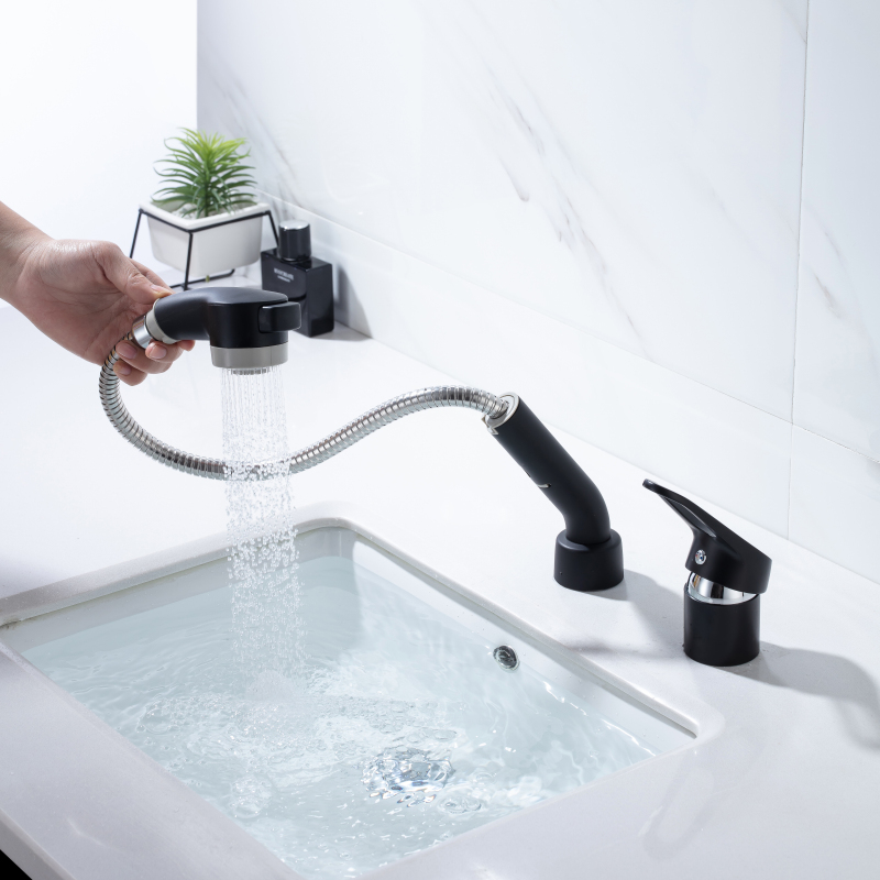 Contemporary Matte Black Pull Out Faucet Basin Faucet Hot And Cold Bathroom Sink Faucet