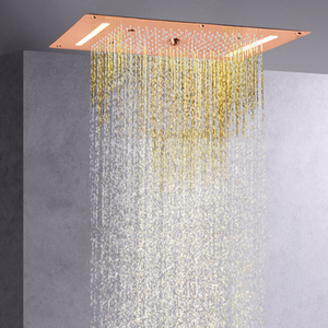 Rose Gold Shower Mixer 70X38 CM LED Bathroom Multifunction Waterfall Rainfall Atomizing Bubble Shower