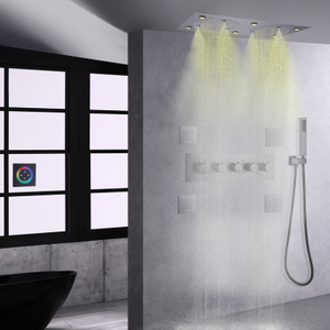 Gun Gray Shower Faucet LED Bathroom Thermostatic Shower Panel Rain Mist With Brass Handheld