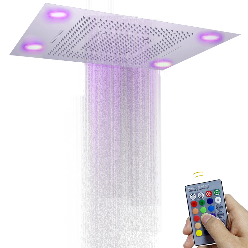 80X60 CM Bathroom Shower Head With LED Control Remote Panel Stainless Steel 304 Bubble Mist Rain Waterfall Functions