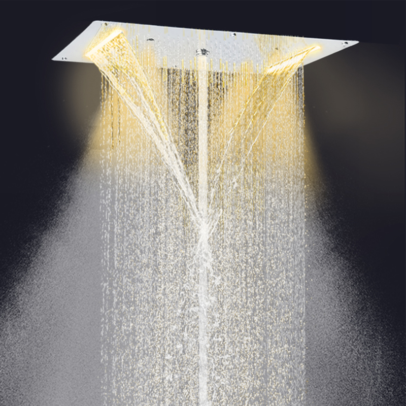 Chrome Polished Shower Mixer 70X38 CM LED Bathroom Rainfall Waterfall Atomizing Bubble Bathing Shower