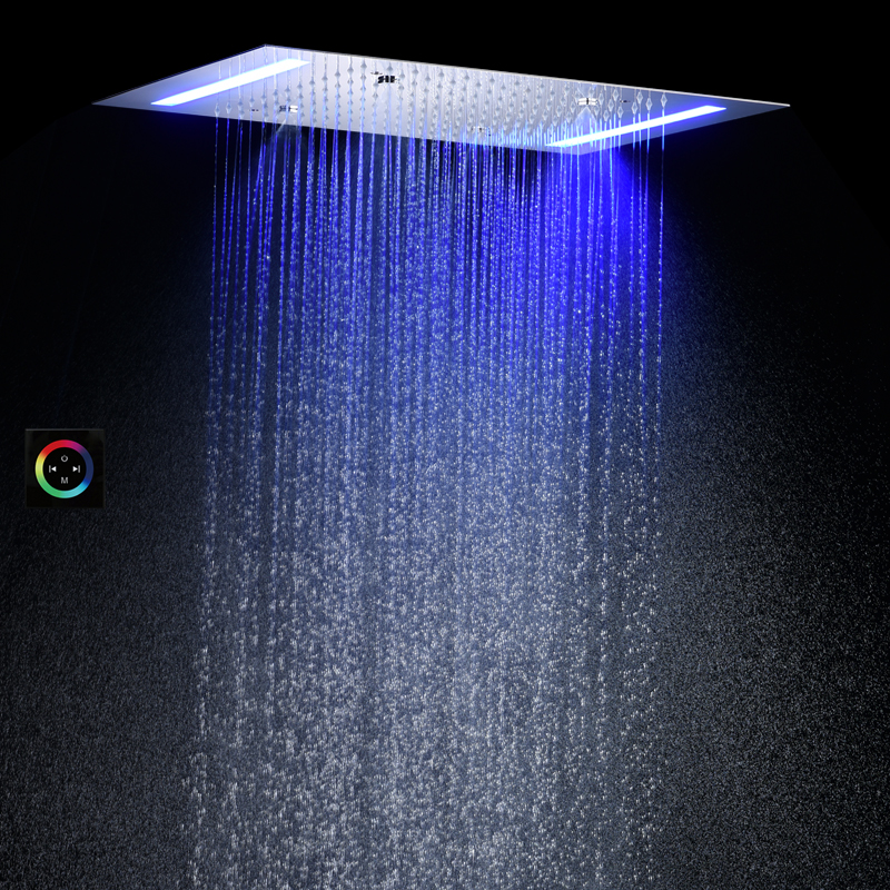 Chrome Polished Bath & Shower Faucets 50X36 CM 7 Colors LED Bathroom Bifunctional Atomizing Rainfall Shower