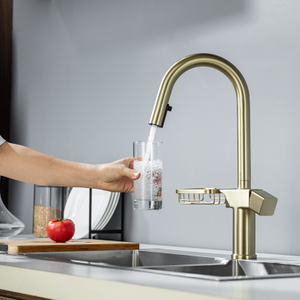 Brushed Gold Sink Basin Kitchen Taps Modern Luxurious Multifunctional Single Handle