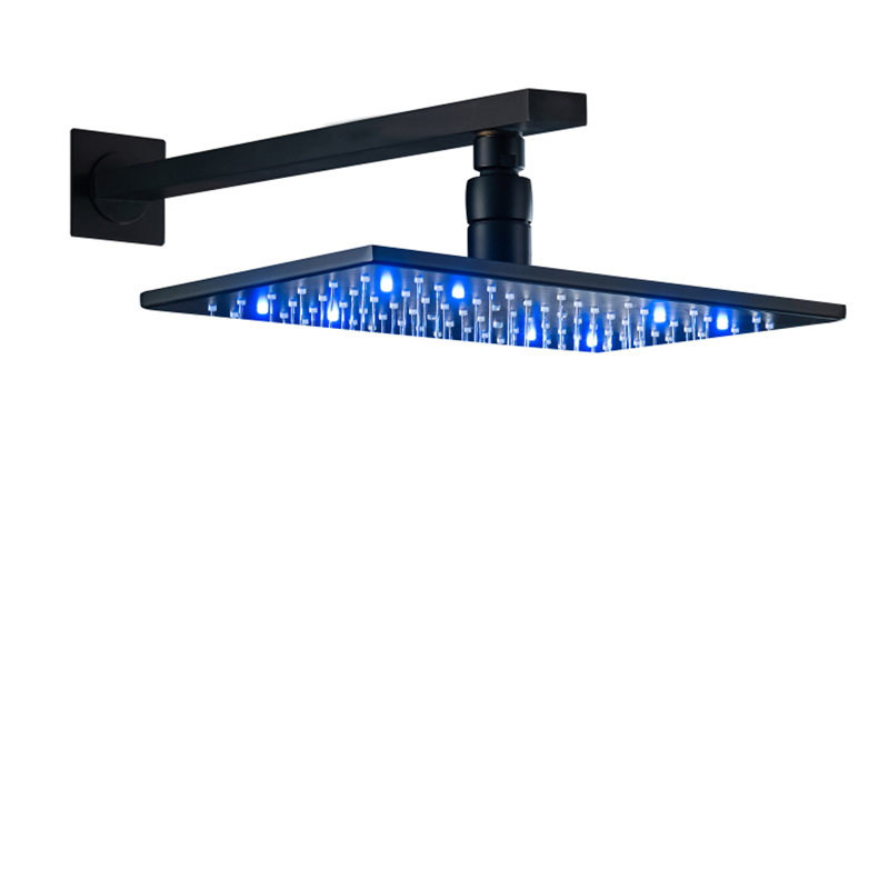 Matte Black 28X18CM Shower Mixer LED 3 Color Temperature Changing Bathroom Wall Mount Rainfall Shower