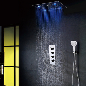 Bathroom Luxury Ceiling Spa Massage Shower Head 7 Color Led Rain Overhead with Handheld Shower Mixer Set
