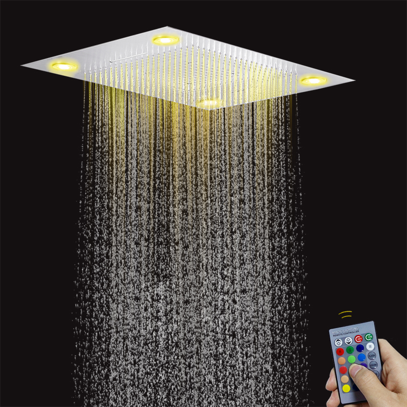 Chrome Polished 80X60 CM Bathroom Spa Shower Faucets With LED Control Remote Panel Bubble Mist Rain Waterfall Functions