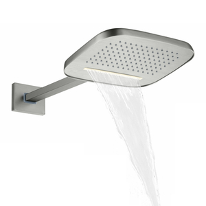 Brushed Nickel 25X20CM Shower Head Bathroom Wall Mount Bifunctional Rainfall Waterfall Shower