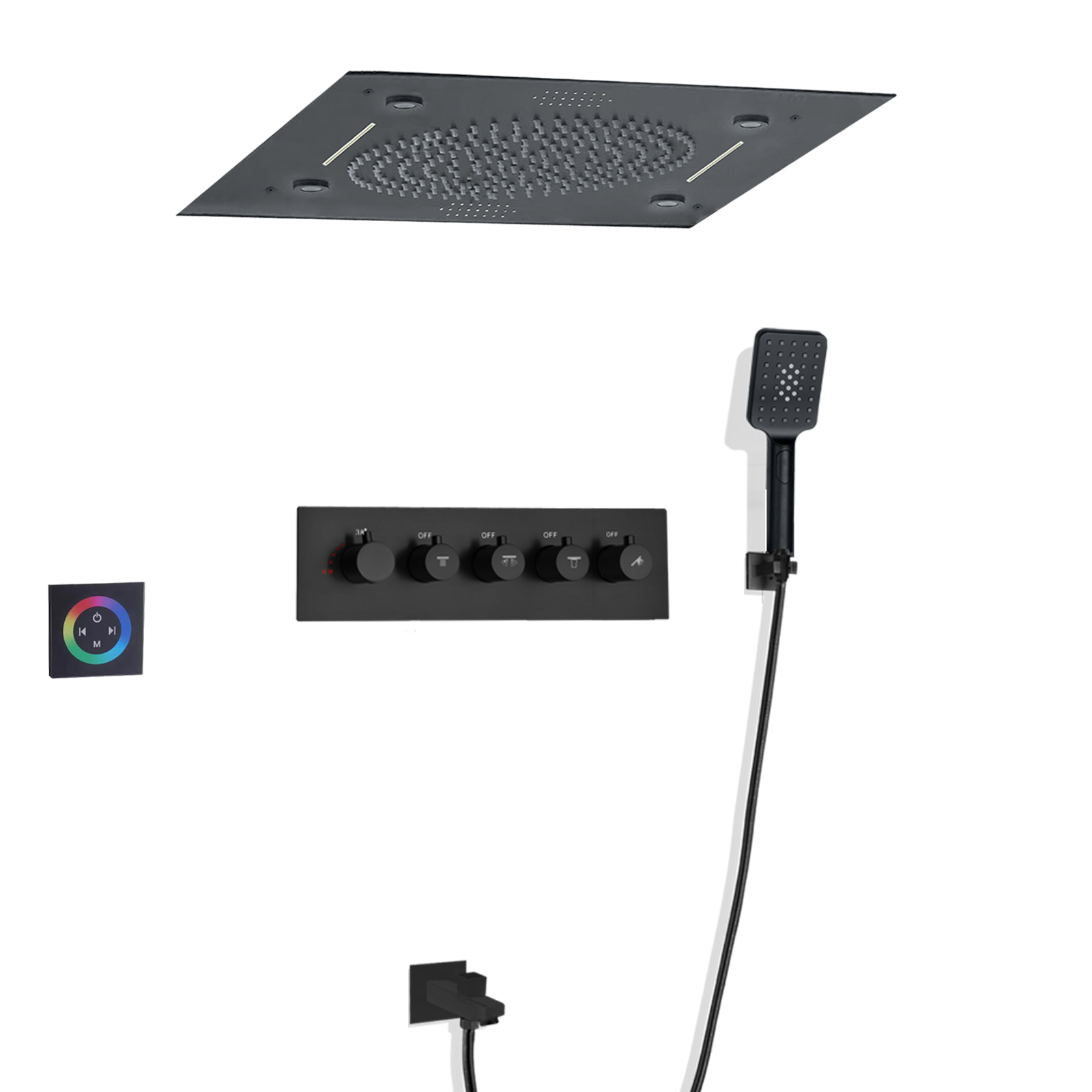 Thermostatic Bathroom 24 Inch Shower Set Concealed Ceiling Rainfall 304sus Waterfall Music LED Shower Head For Massaging Set