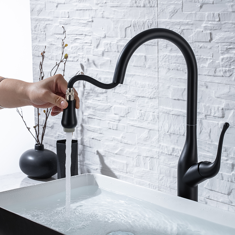 Hot Sales Matte Black Contemporary Luxury Bifunctional Sink Kitchen Faucets Single Handle