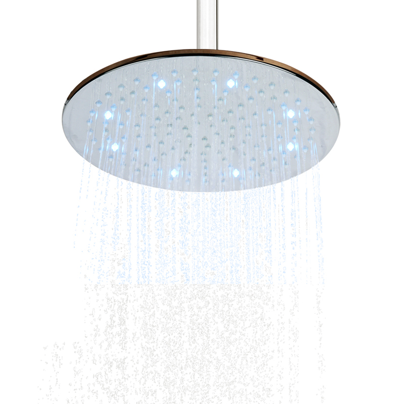 Chrome Polished 25X25CM Shower Head LED 3 Color Temperature Changing Bathroom Hoisting Top-end Shower Rainfall