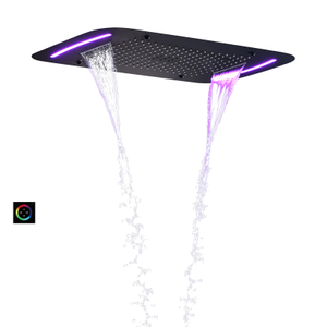 Fashion Matte Black 71X43 CM Bathroom Shower Head With LED Control Panel Multi Function Shower Waterfall