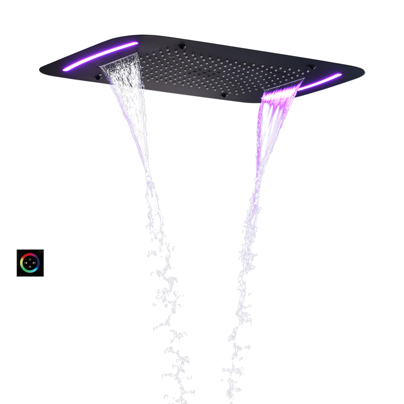 Fashion Matte Black 71X43 CM Bathroom Shower Head With LED Control Panel Multi Function Shower Waterfall