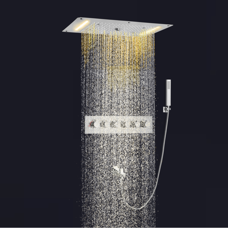 Thermostatic Shower Head Set 700 X 380 MM Brushed Nickel LED Waterfall Spray Bubble Rains Bath &. Shower Faucets