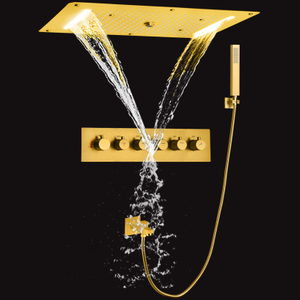 Luxury Brushed Gold Thermostatic Shower System 700X380 MM LED Bathroom Concealed Shower Set With Spa