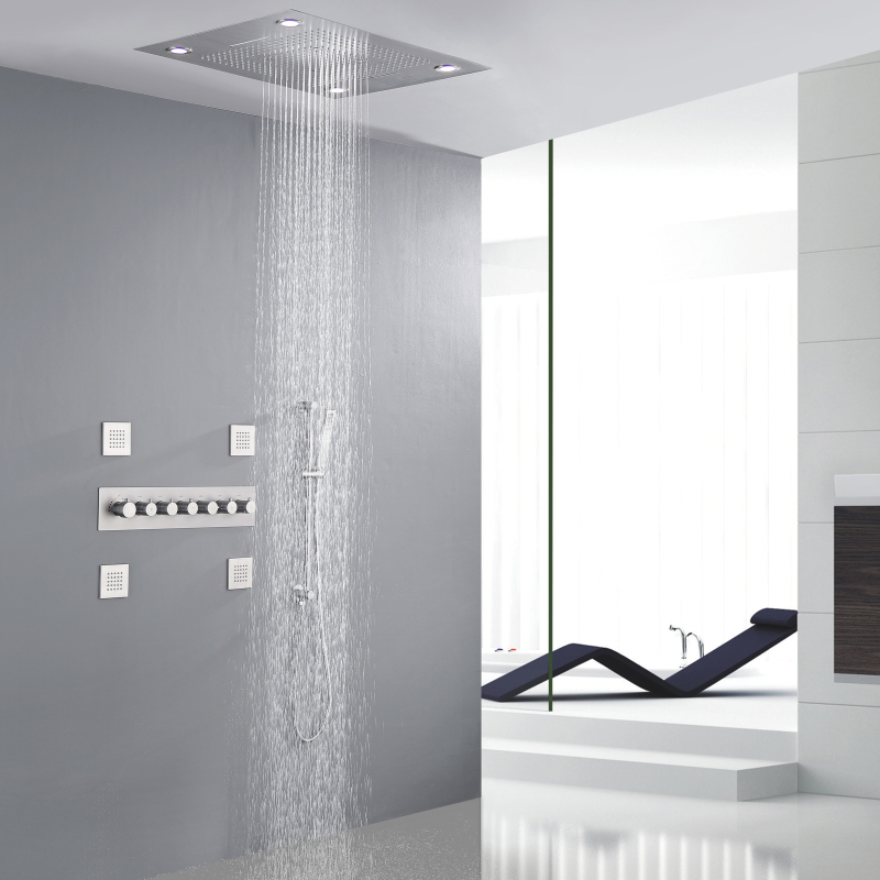 Top-end Shower LED Remote Control Shower Head With Handheld Rainfall Thermostatic Concealed Set