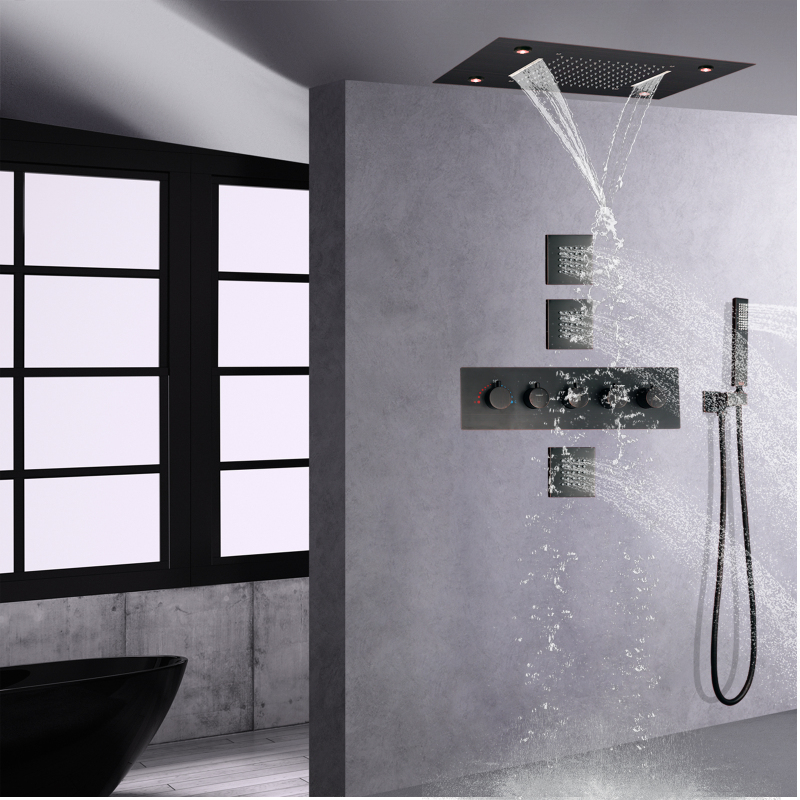 Oil Rubbed Bronze Thermostatic Shower Set Rain 14 X 20 Inch Bathroom Bath & Shower Faucets Luxury Shower Waterfall