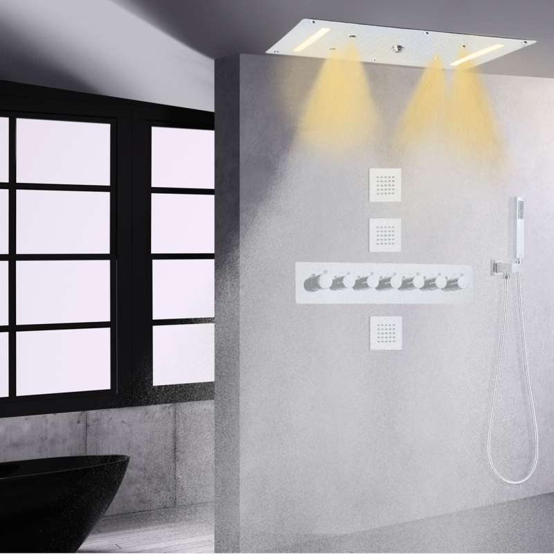 Chrome Thermostatic Shower System 700X380 MM Shower LED Luxurious Bathroom High Flow Bath Shower Faucet Set