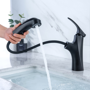 Contemporary Bathroom Sink Faucet Single Handle Matte Black Full Out Double Water Functions Head