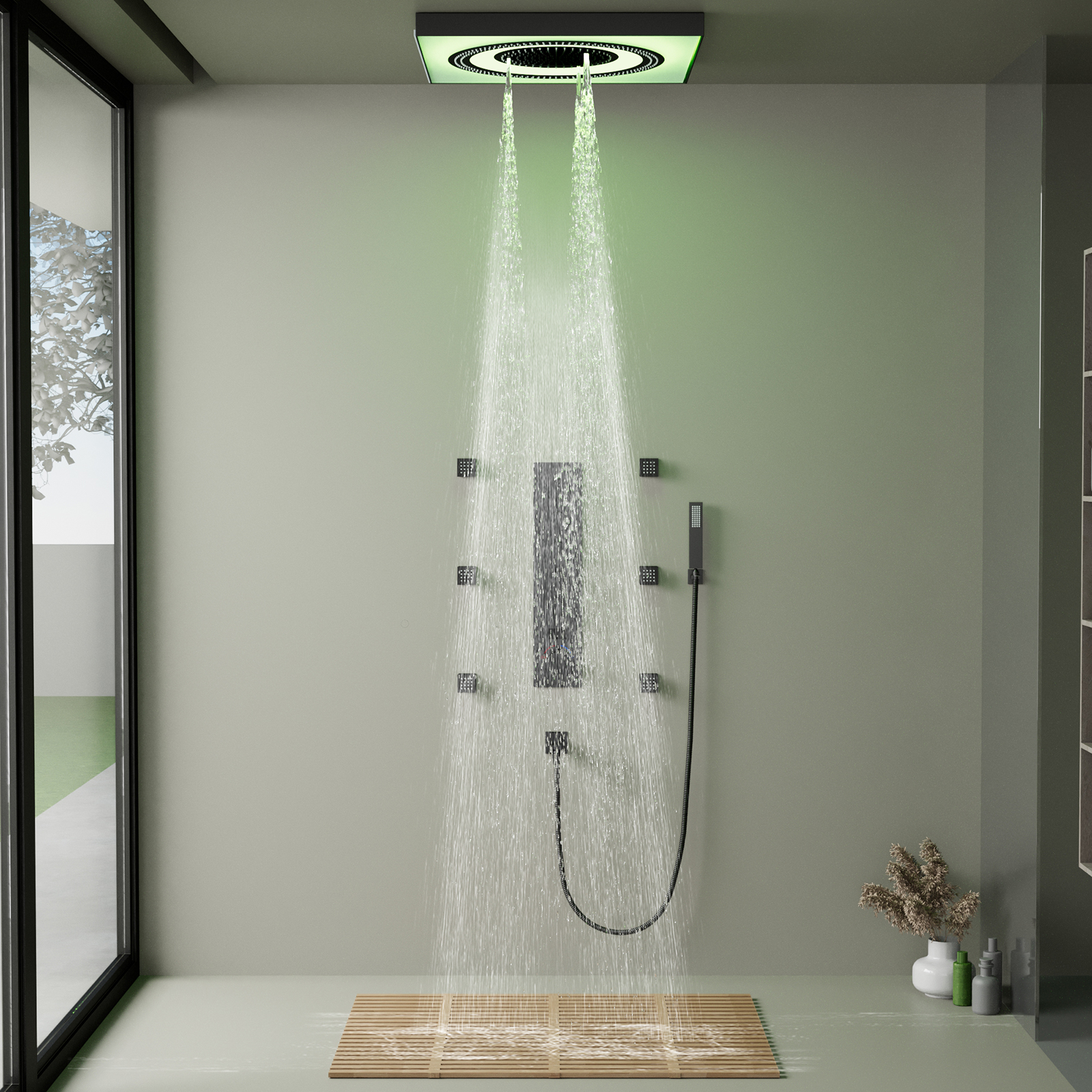 LED Multi-function Hybrid Shower Valve Thermostatic Shower Head Sets