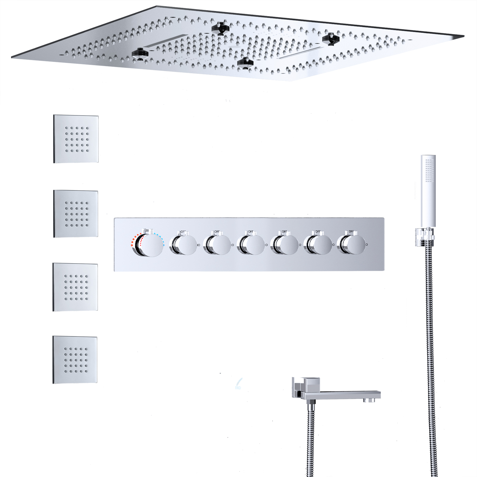 Shower Tap Set Bathroom 18" Rain And Spa Fog Ceiling Showerhead with Thermostat Shower Valve Body