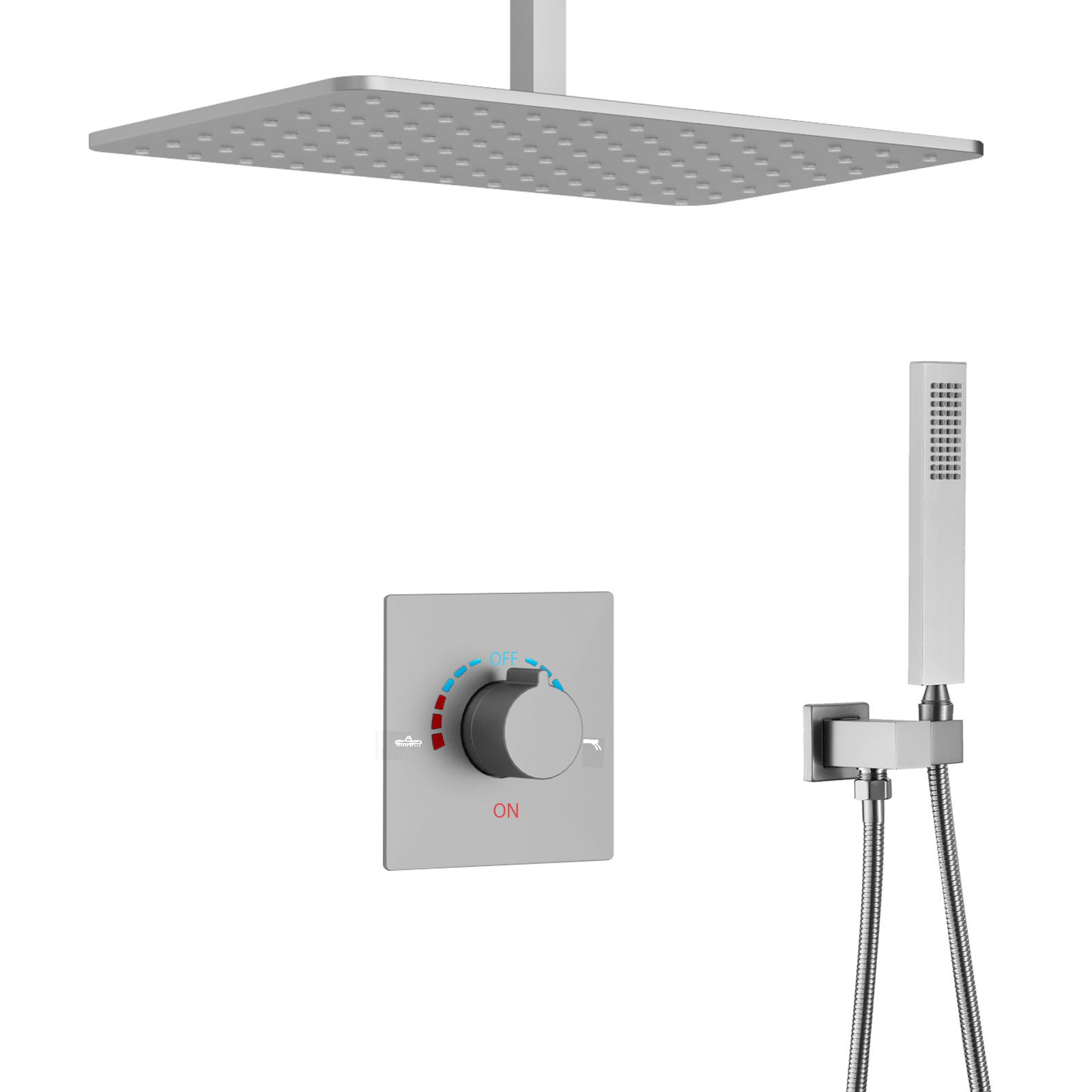 Modern Brushed Rain Shower System Kit Villa Hotel Rain Bathroom Shower Mixer Set