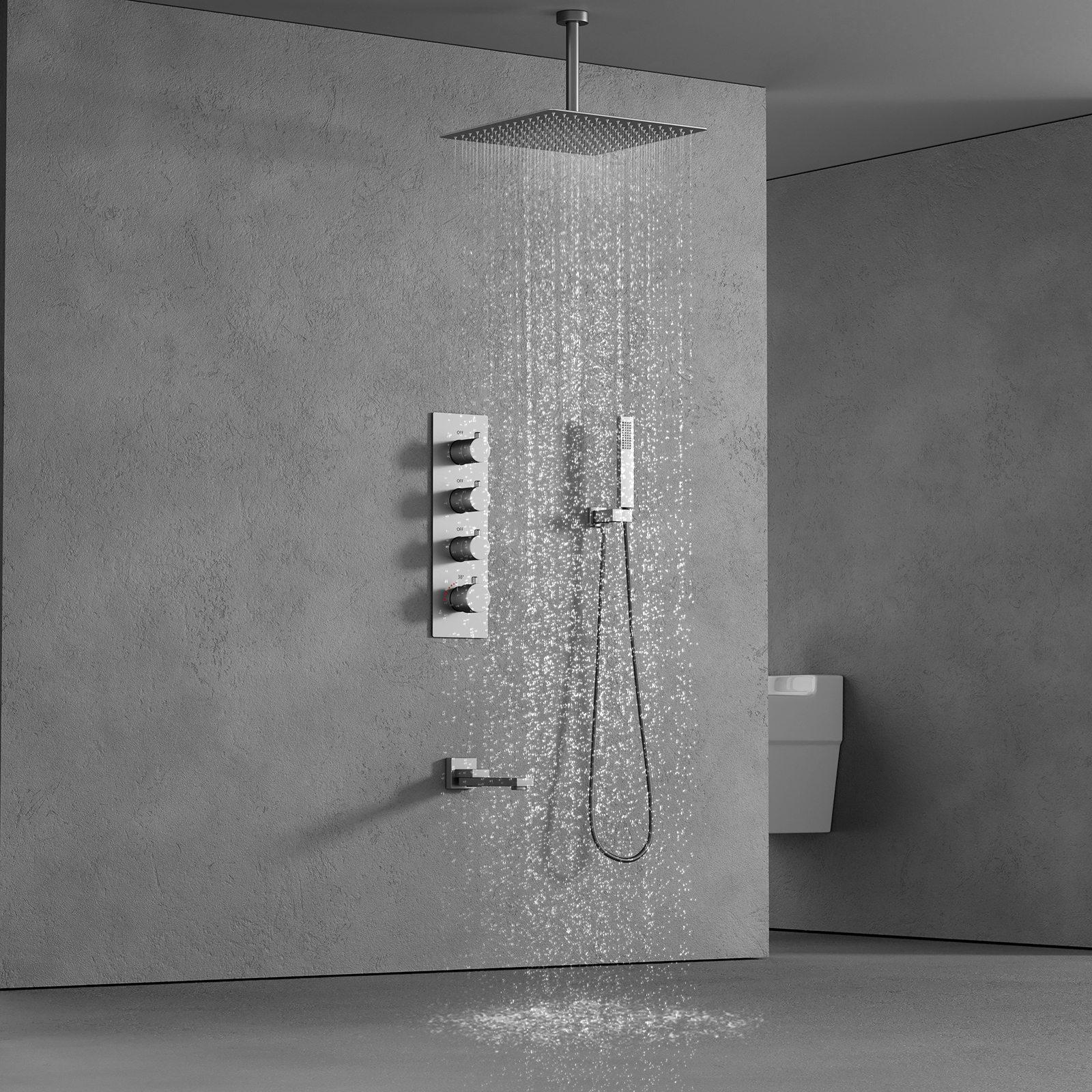 Ceiling Mount Panel Shower Mixer Set Bathroom Luxury Rain Mixer Shower Combo Set Rainfall Shower Head with Handheld