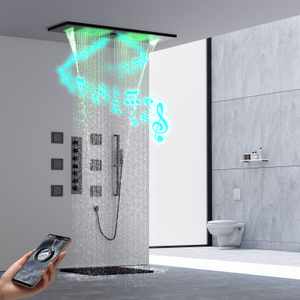 LED Shower Set Ceiling Embedded Rain And Waterfall Shower Head with Music Speaker Bathroom Shower Faucet And Valve