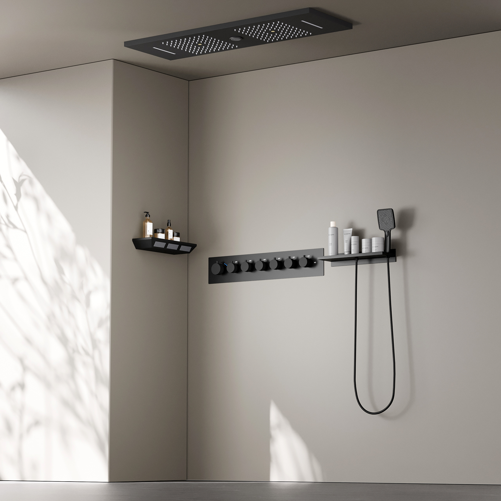 90x30Cm LED Light Square Brass Music High Pressure Rain Shower Top Sprayer Shower Faucet And Valve