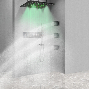 LED Constant Temperature Digital Display Shower Faucet Set Bathroom 16 Inch Rain Mist LED Shower Head With Massage Jet