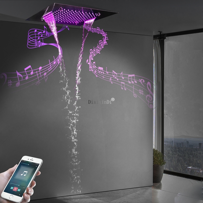 Chrome Polished LED Shower Head with Music Speaker Misty Rain and Waterfall Shower 20 Inch Ceiling Embedded Showerhead