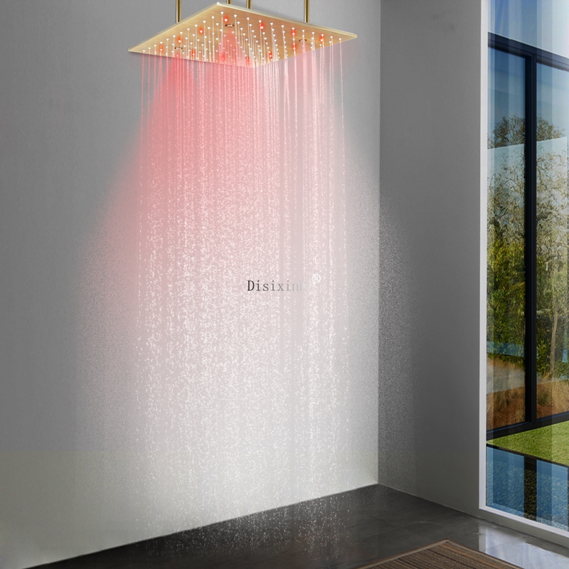 European Style 400*400mm Bathroom Shower Head Water Temperature LED Shower Concealed Rain Mist LED Color Changing Shower Head