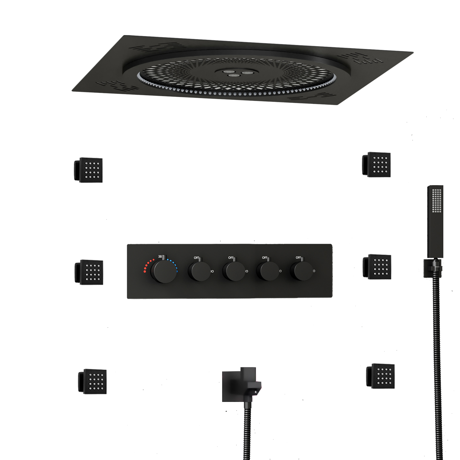 Bathroom LED Music Rain Column Suspended Ceiling Shower Head Concealed Square Shower Head Set