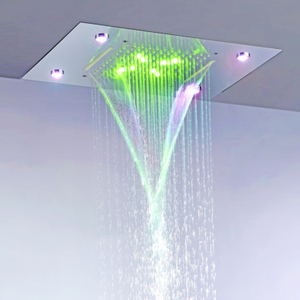 Chrome Polished Shower Head 50X36 CM LED 7 Colorful Bathroom Embed Ceiling Bifunctional Waterfall Rainfall