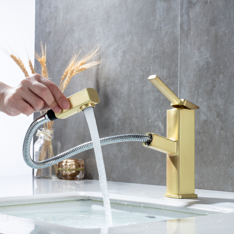 Brushed Gold Sink Faucet Hot And Cold Bathroom Basin Faucet Skillful Design Single Handle