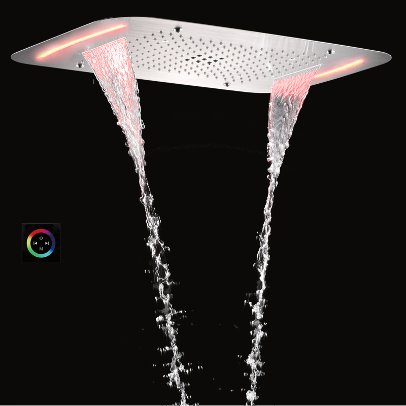 Brushed Nickel 71X43 CM Bathroom Shower Faucets With LED Multi Function Shower Waterfall Atomizing Rainfall